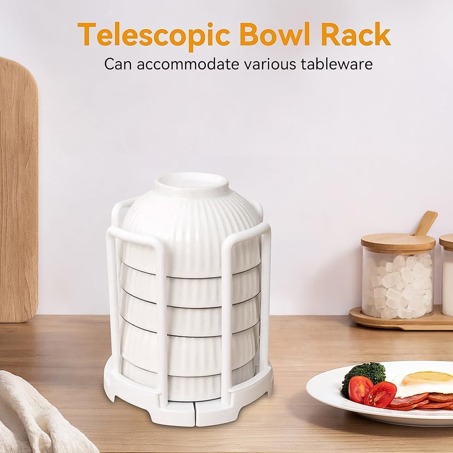Kitchen Bowl Rack Space-Saving Drainer & Organizer - Back View