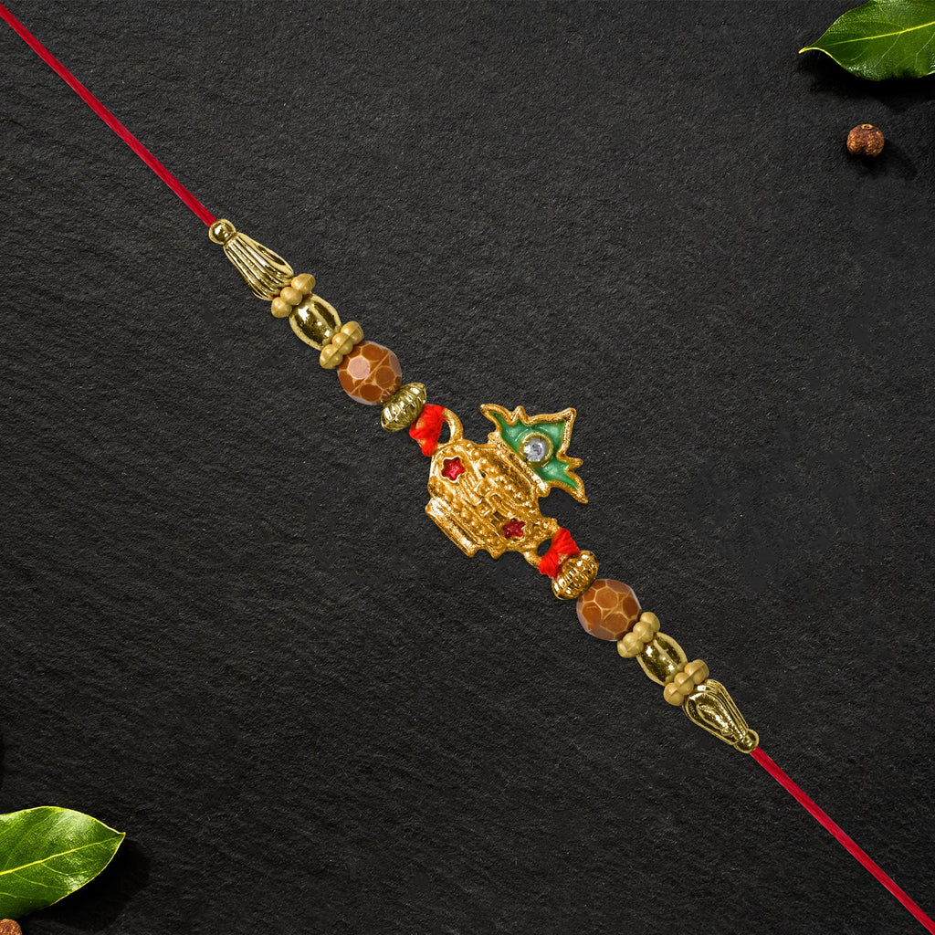 ALVENZA Golden Kalash Rakhi - Elegant Moti Design for Brother