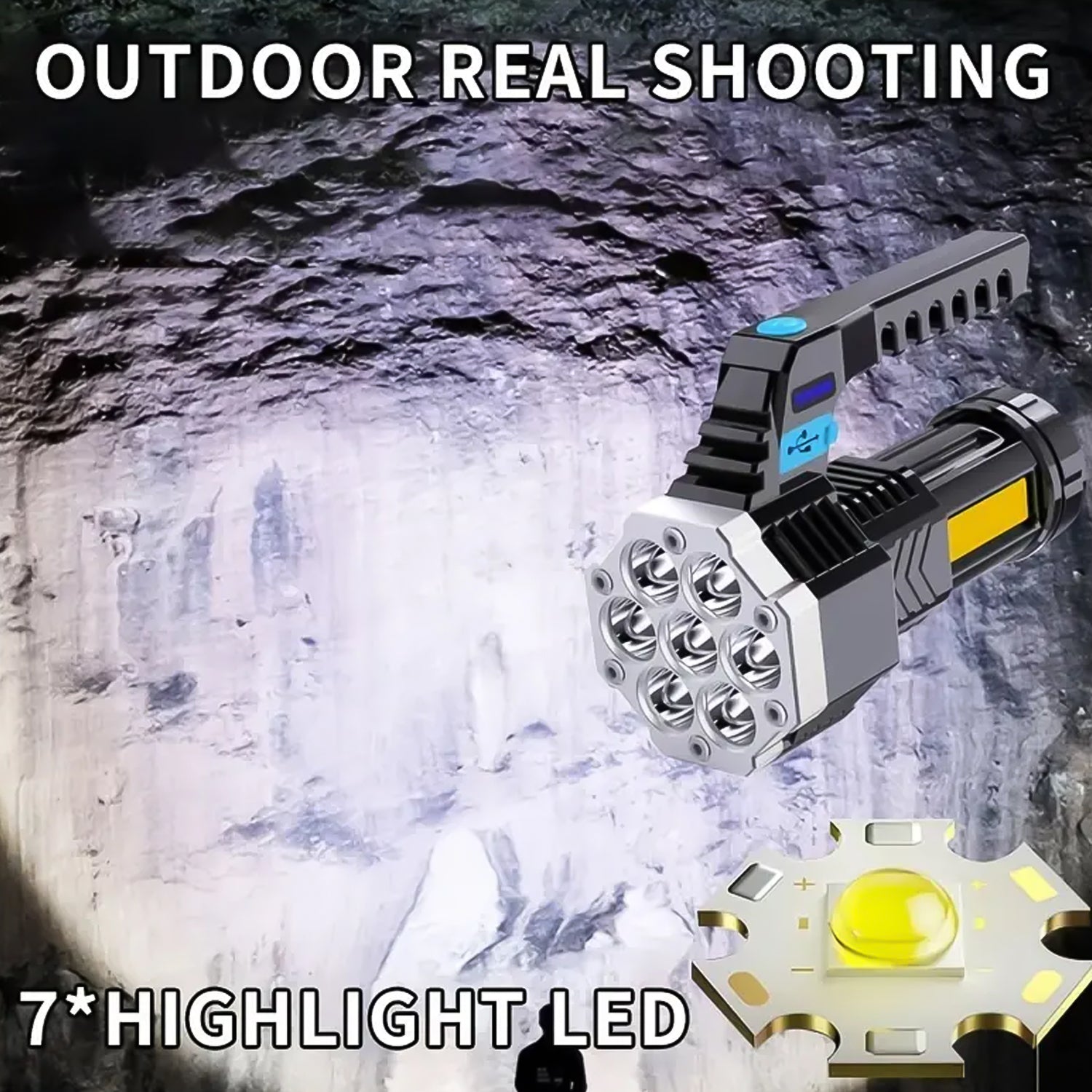 ALVENZA Rechargeable LED Flashlight – Portable 7-LED COB Torch | PHOBIA