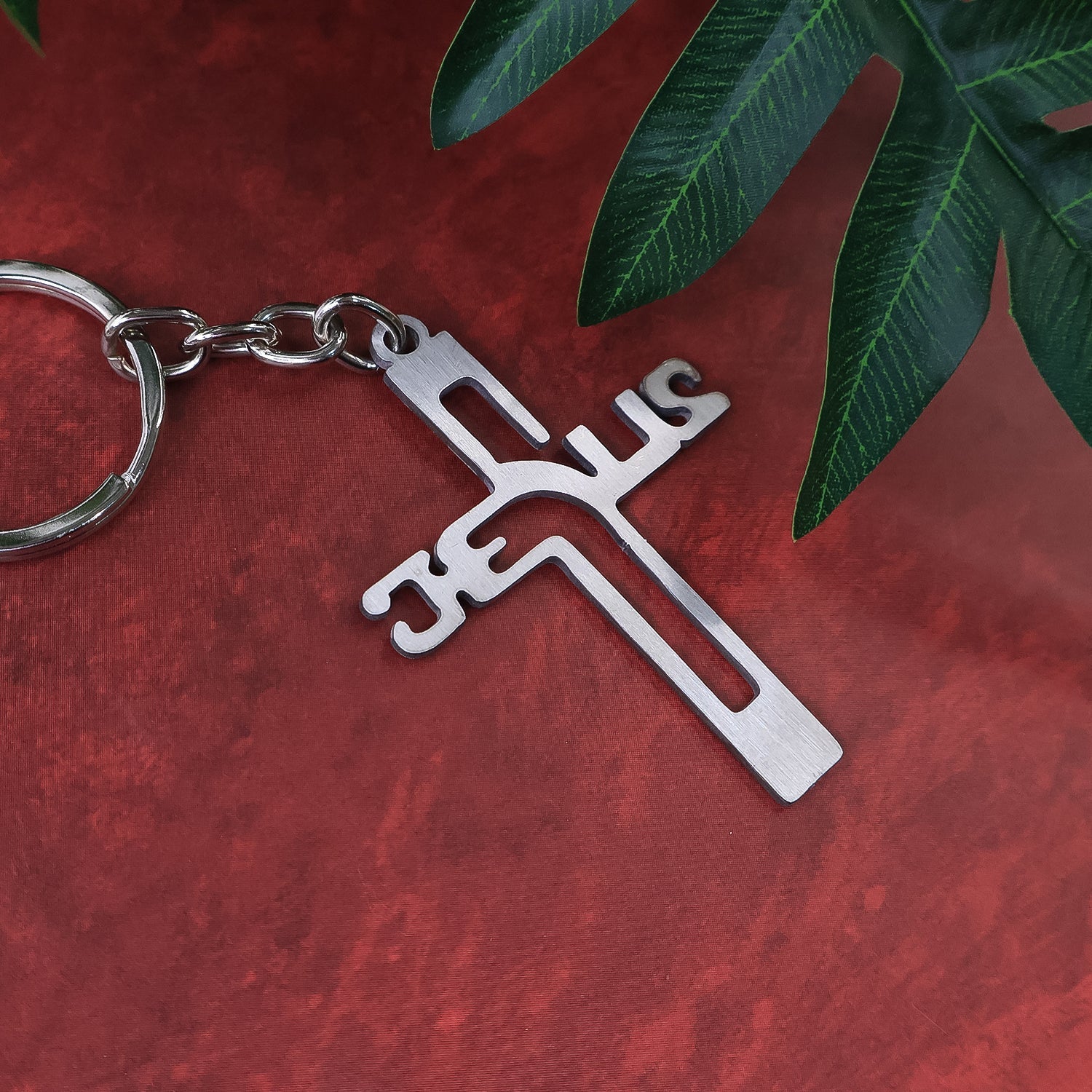 ALVENZA Metal Cross Keychain – Gujarati Jesus Script for Spiritual Style