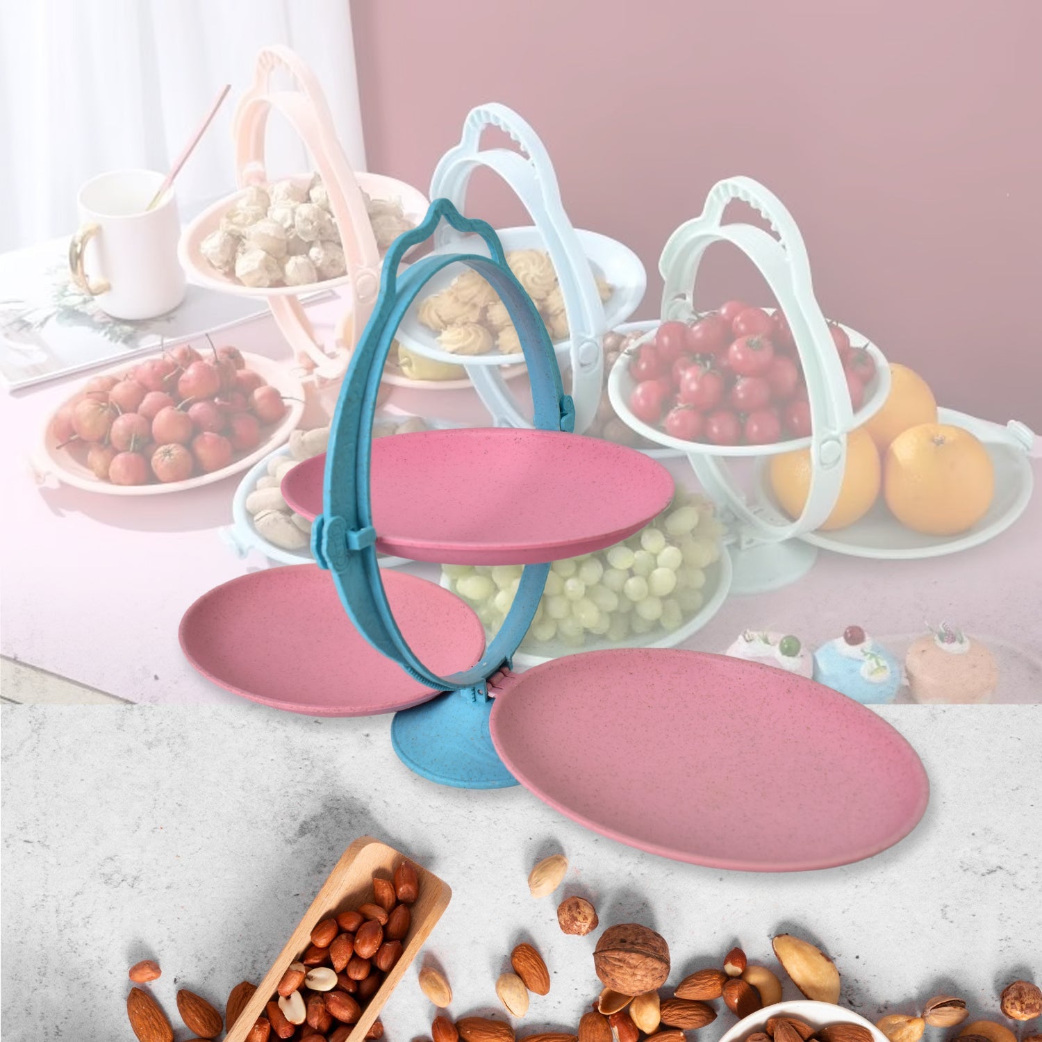 Foldable Fruit Plate Space-Saving Multi-Use Kitchen Organizer - Back View