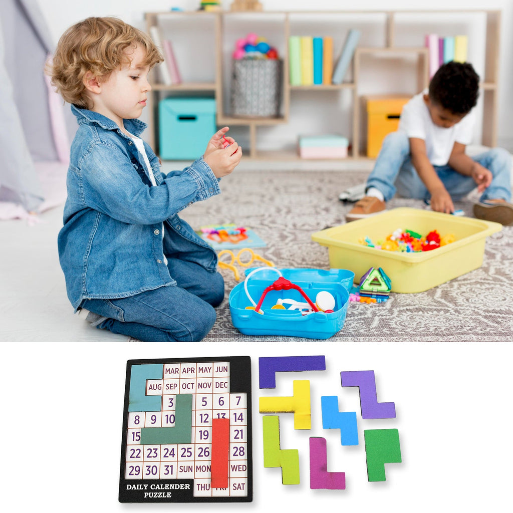 Wooden Daily Calendar Puzzle Mind Challenge Game | Inventive Play - Back View