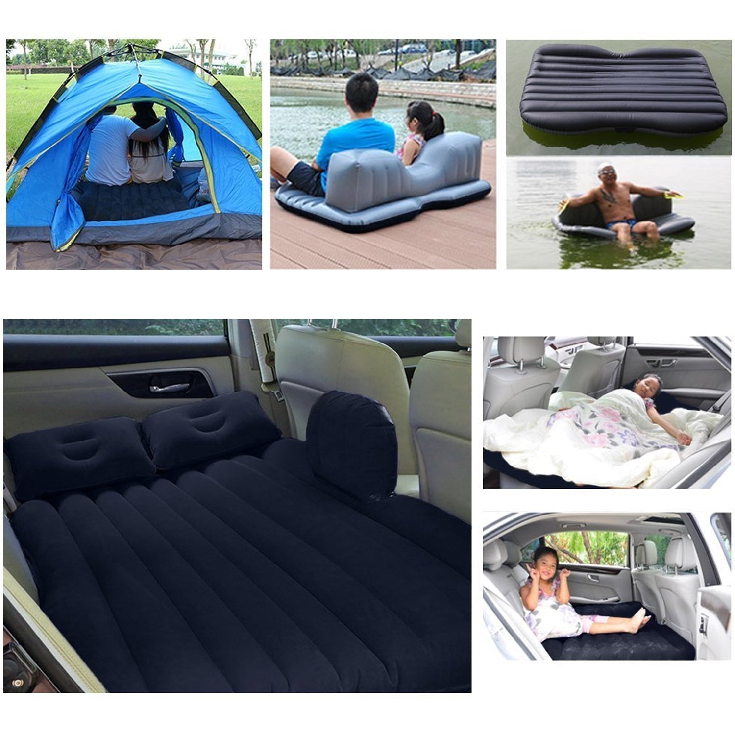 ALVENZA Inflatable Car Bed – Portable Travel Mattress Kit | Velvet Wheels, Car Sofa