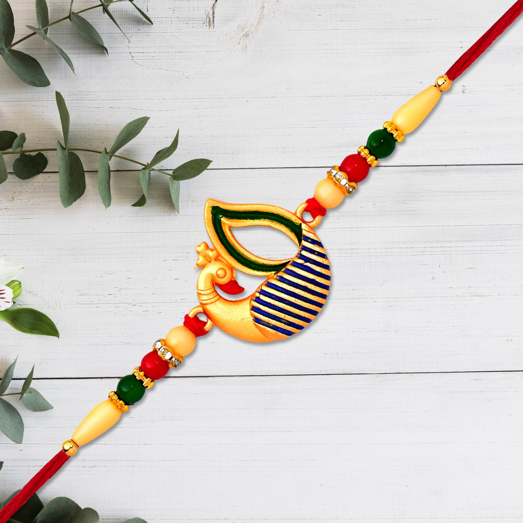 ALVENZA Peacock Feather Rakhi - Handcrafted Elegant Raksha Bandhan Thread