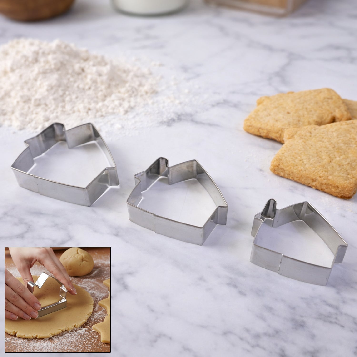 Stainless Steel House Shape Cookie Cutter Set 3 Durable Baking Molds