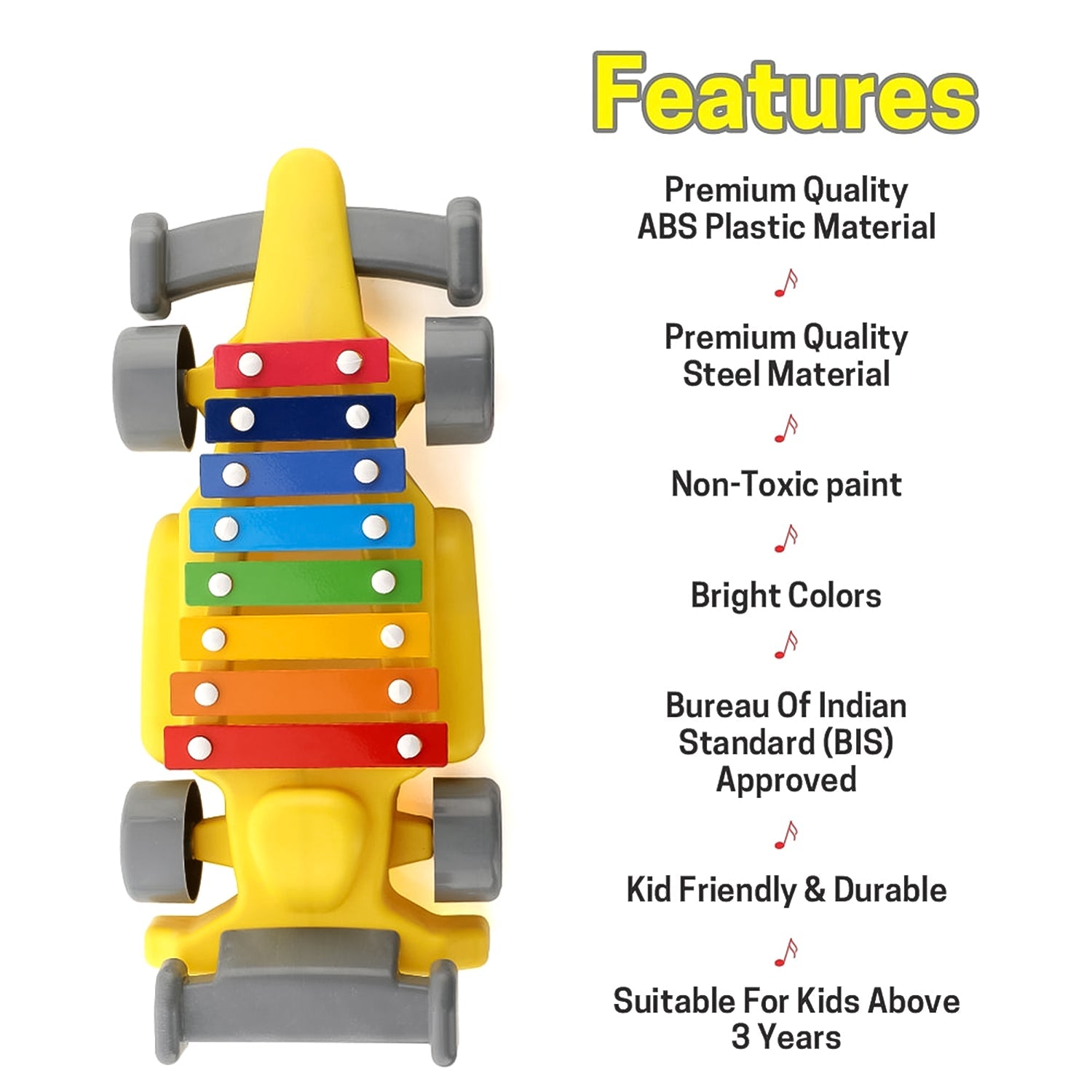 Kids Musical Car Xylophone 8-Key Plastic Instrument | Aditi - Back View