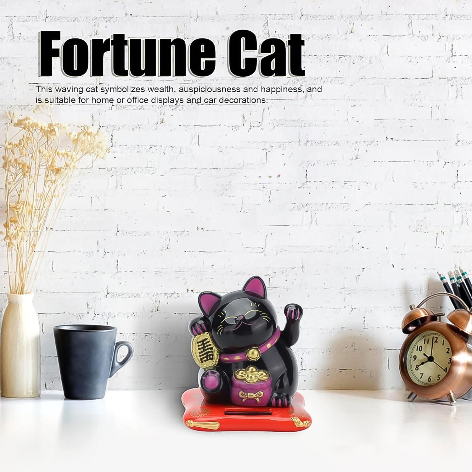 ALVENZA Waving Lucky Cat Statue – Solar Powered Wealth Decor | Styleva