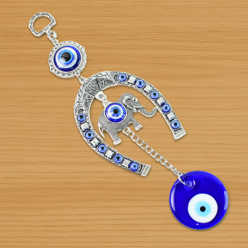 ALVENZA Evil Eye Hanging with Elephant & Horseshoe – Protective Wind Chime