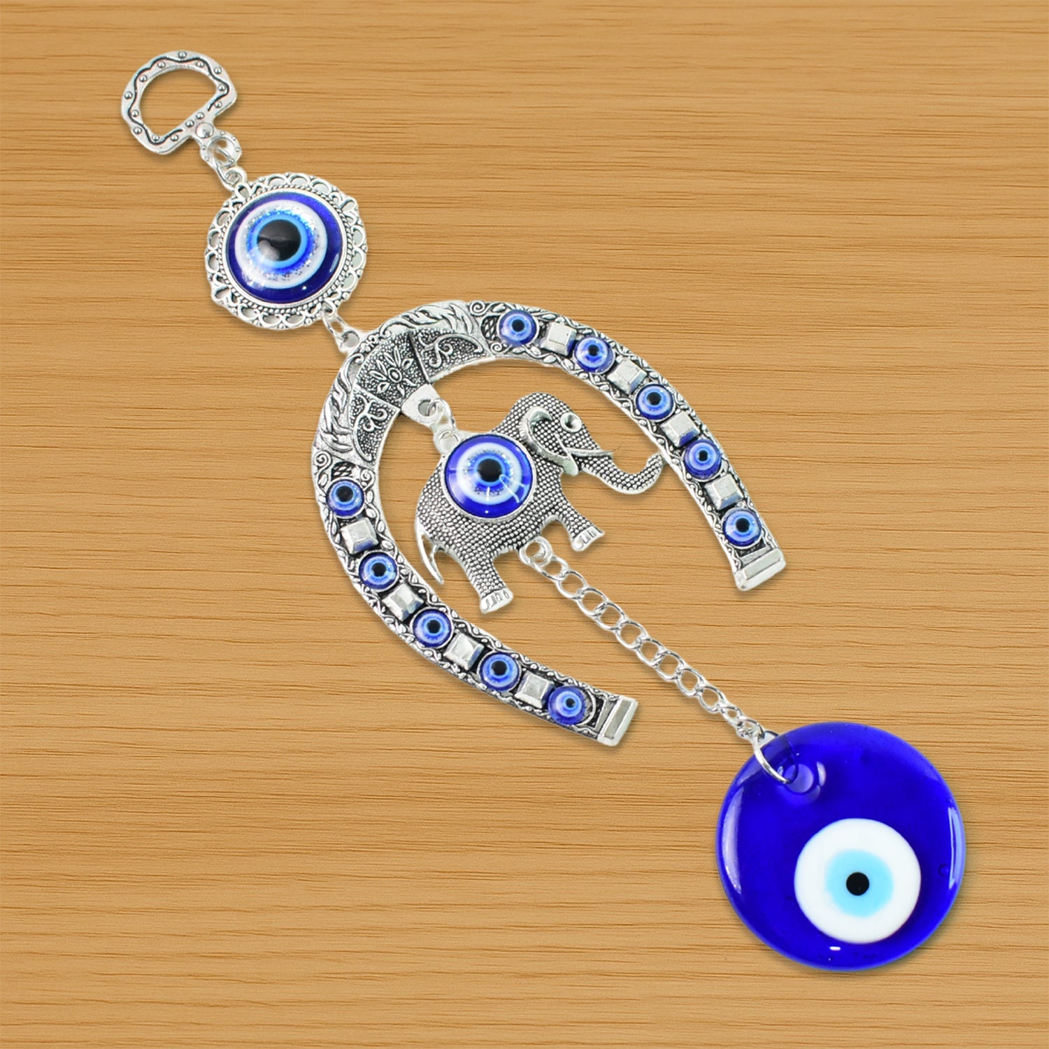 ALVENZA Evil Eye Hanging with Elephant & Horseshoe – Protective Wind Chime