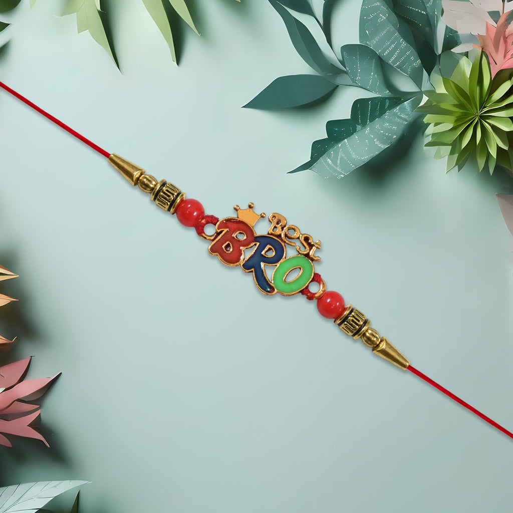 ALVENZA Best Bro Rakhi - Crown Motif with Vibrant Colorful Beads