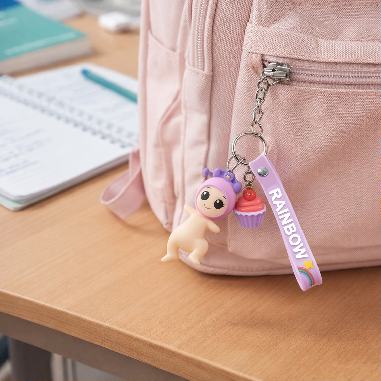 ALVENZA Doll Cupcake Keychain – Colorful Rainbow Strap Accessory