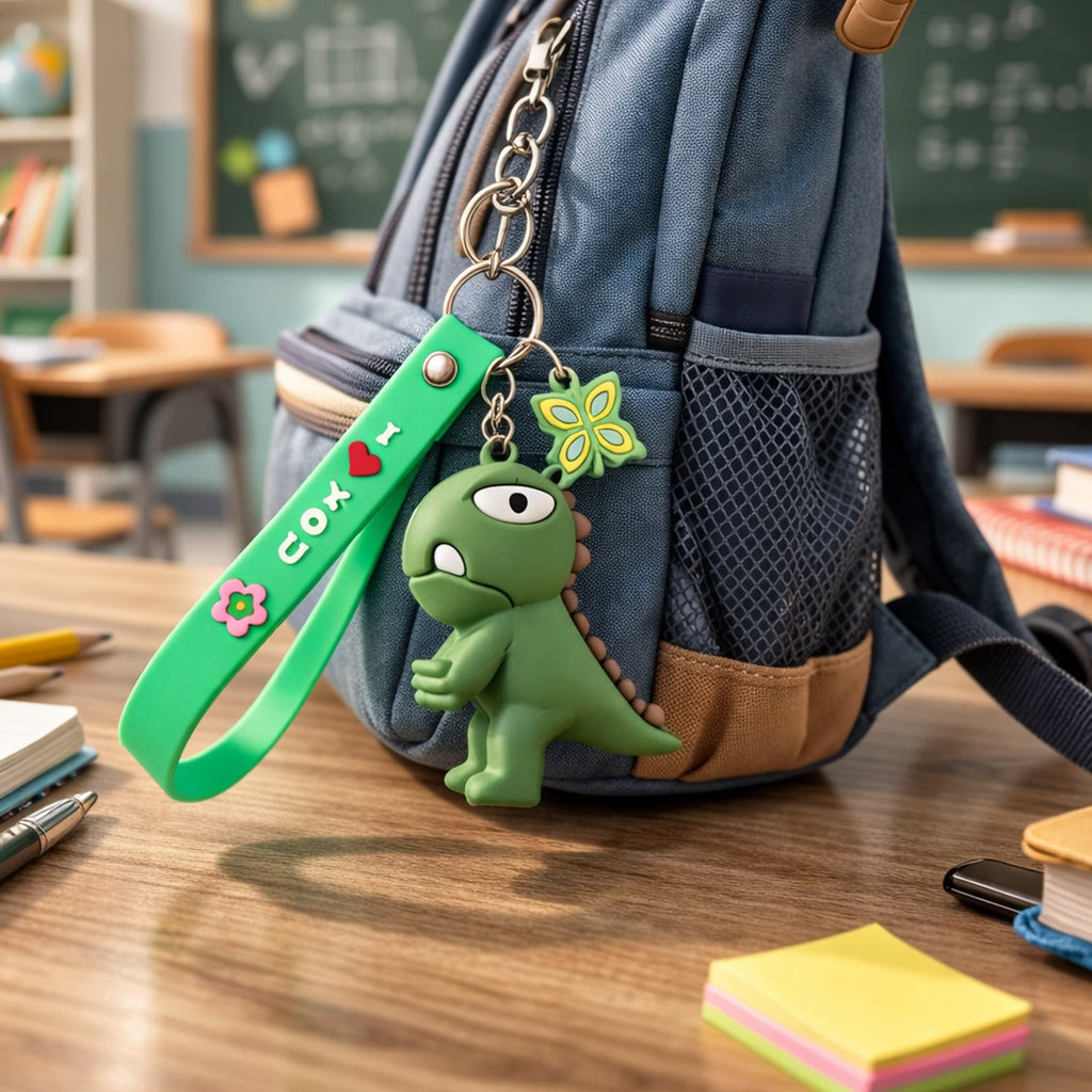 ALVENZA Dinosaur Cartoon Keychain – Durable Silicone Strap Charm