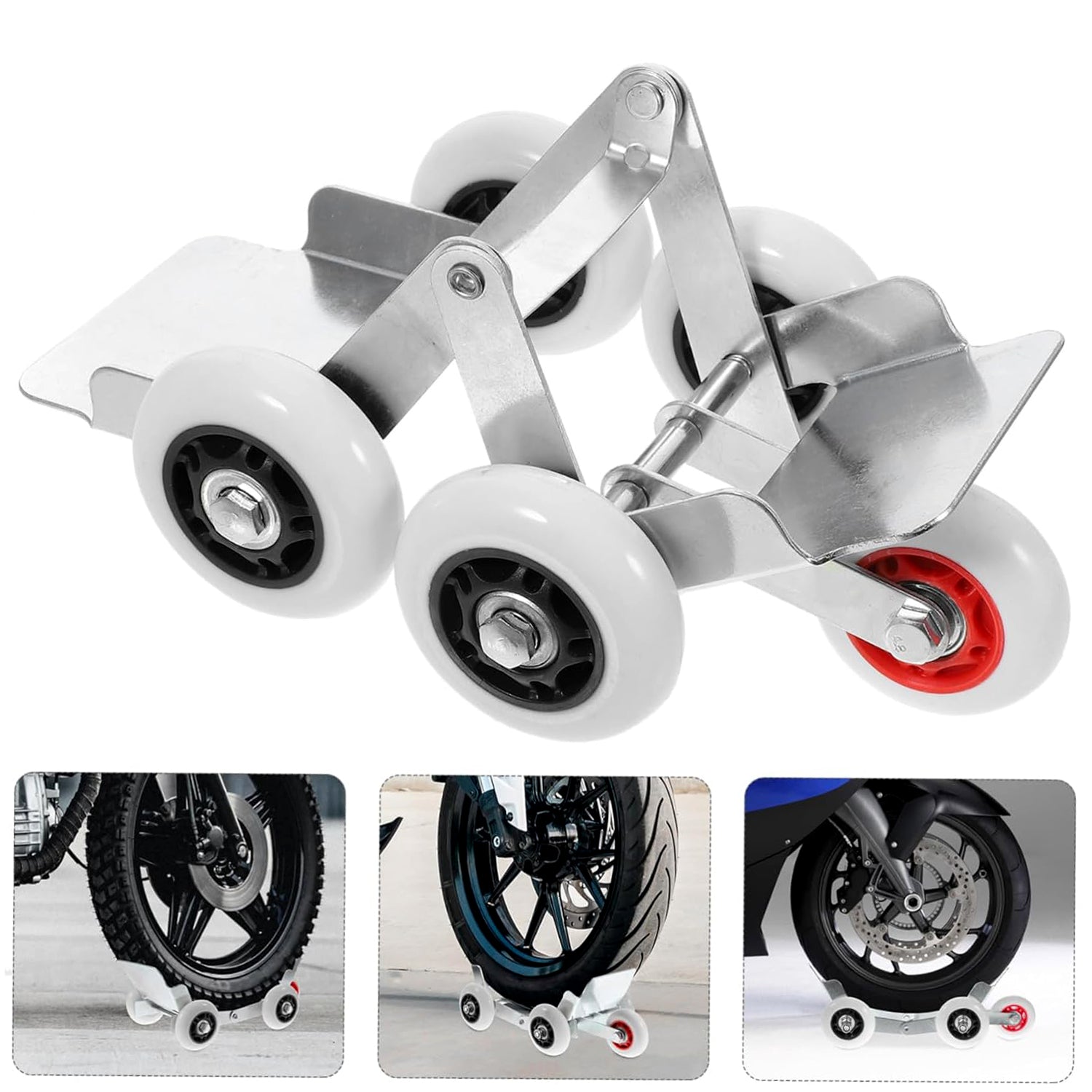 ALVENZA Motorcycle Front Wheel Parking Roller Stand – Heavy-Duty Metal Frame