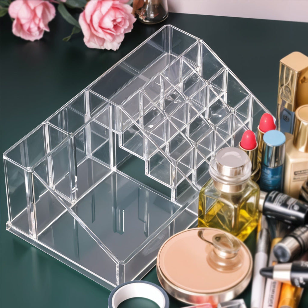 Acrylic Makeup Organizer – 16 Clear Compartments for Cosmetics