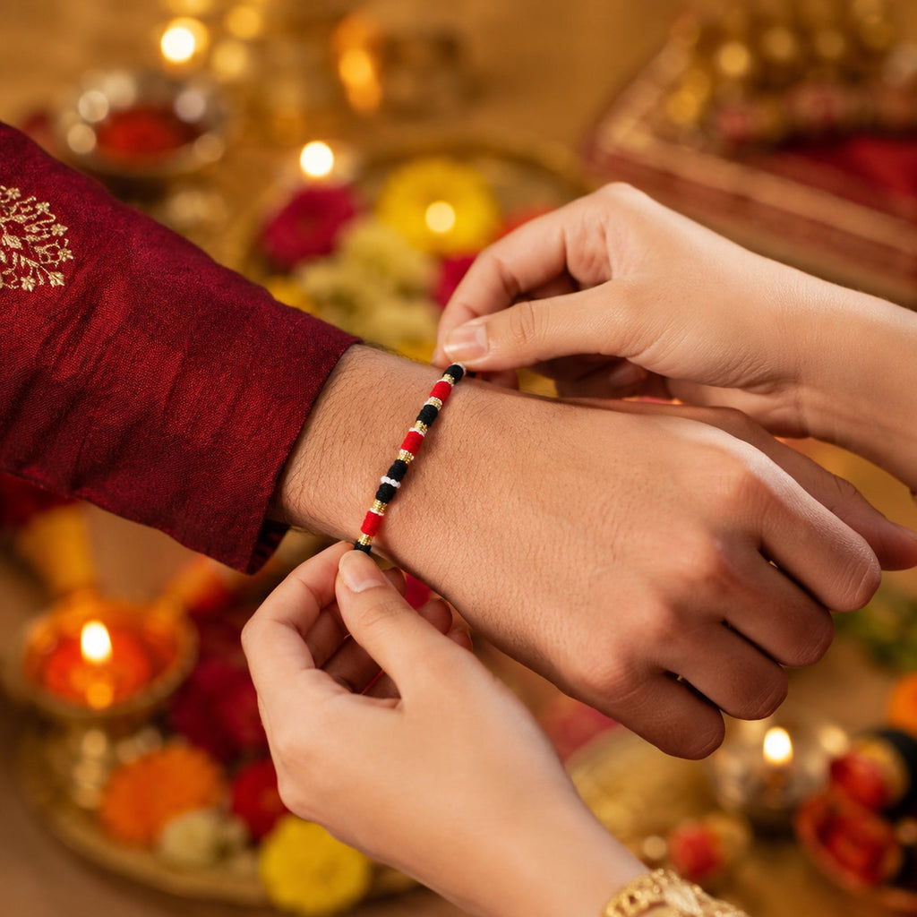 Rakhi Traditional Beaded Thread for Raksha Bandhan - Front View