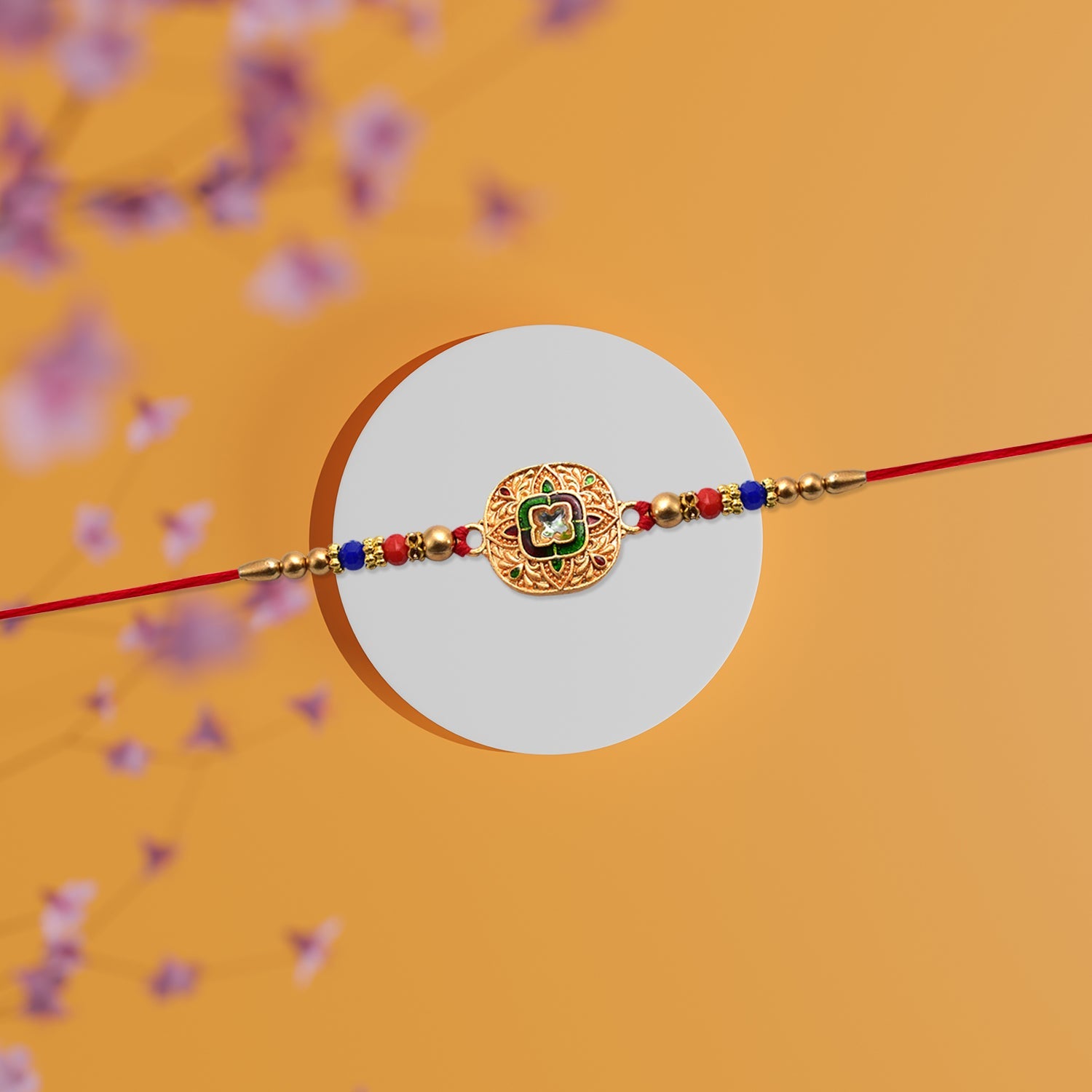 ALVENZA Kundan Rakhi - Traditional Antique Gold Finish with Multicolor Beads