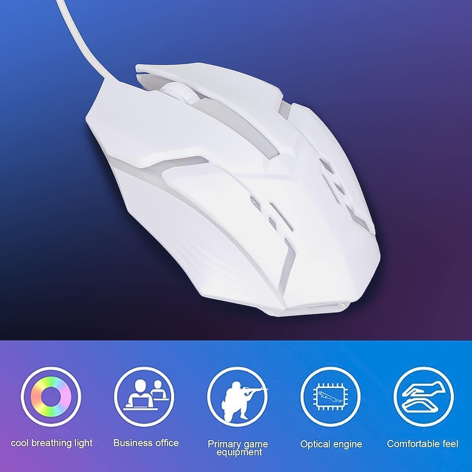 Wired Gaming Mouse Ergonomic RGB Lighting for Gamers - Back View
