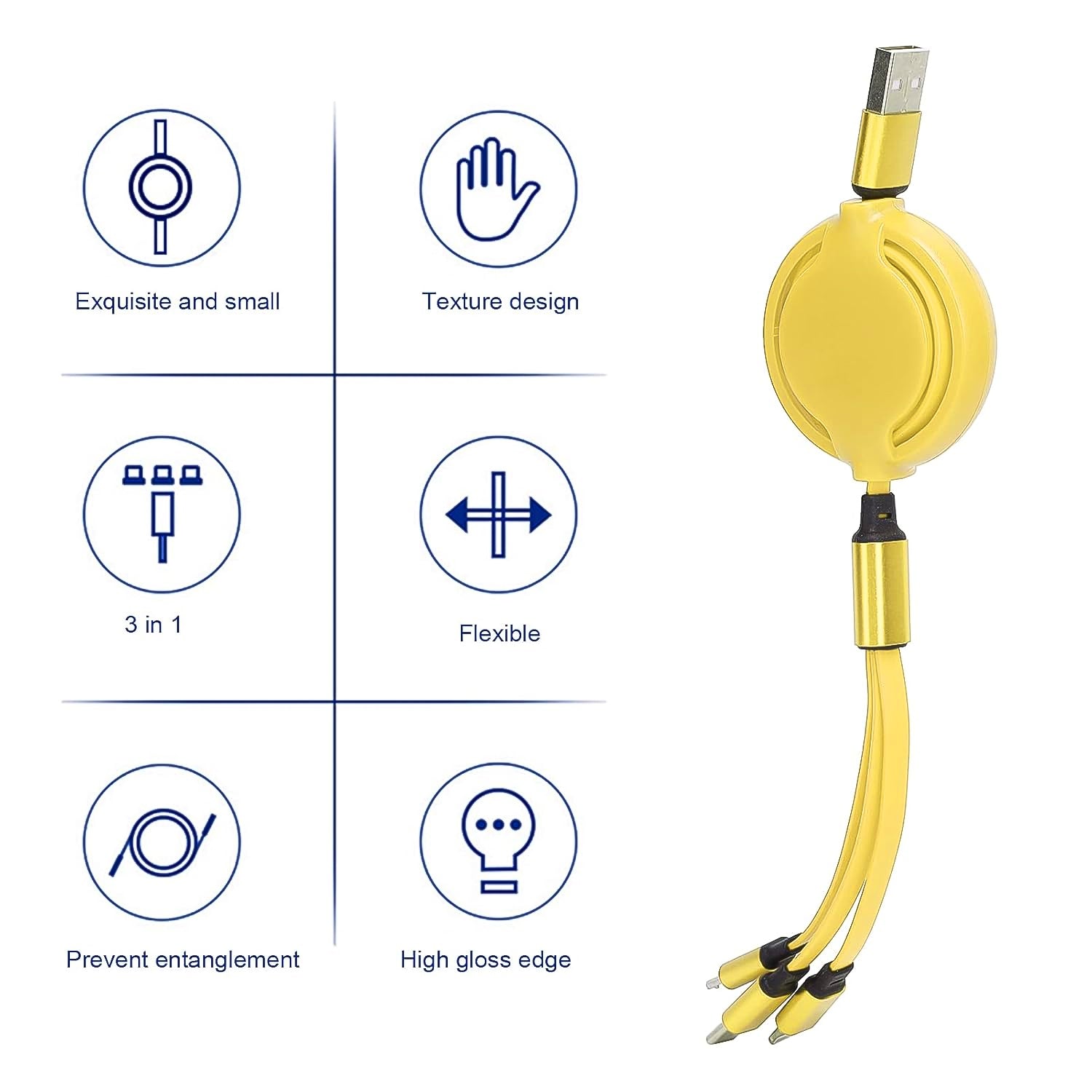 ALVENZA Retractable Charging Cable – 3-in-1 Universal Type C Micro USB | Indo Glow