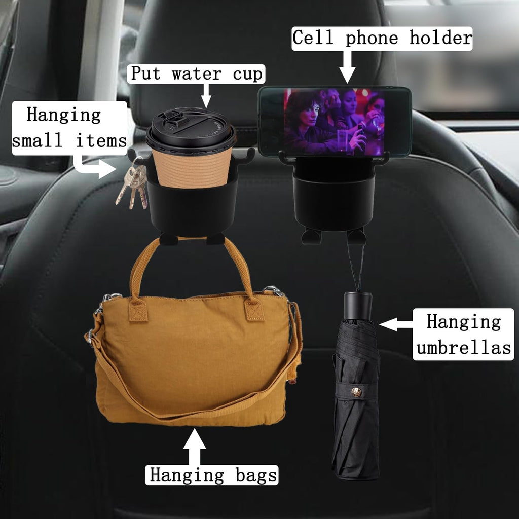 ALVENZA Car Headrest Organizer – 3-in-1 Cupholder & Phone Holder for Travel