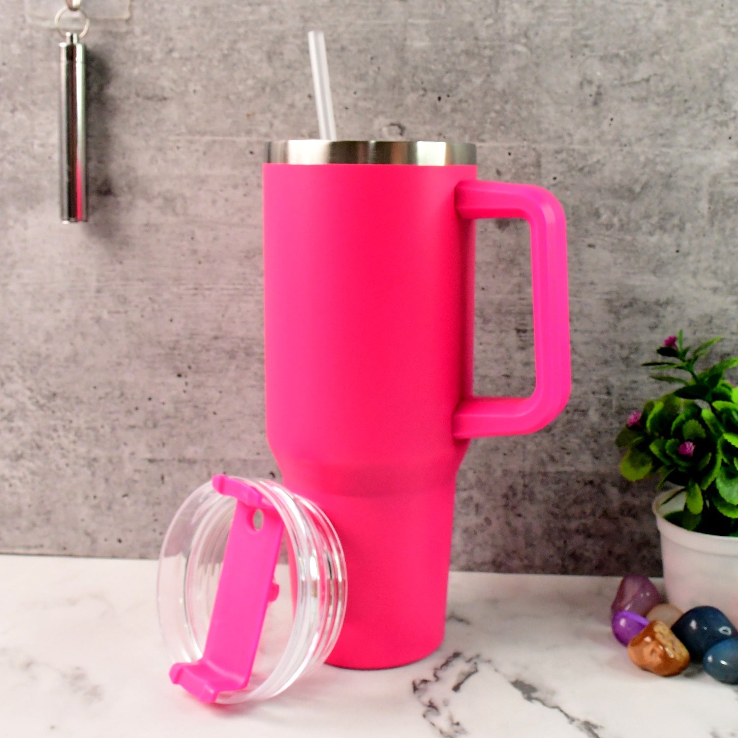 ALVENZA Insulated Travel Mug – Large 1200ML Pink Flask with Handle