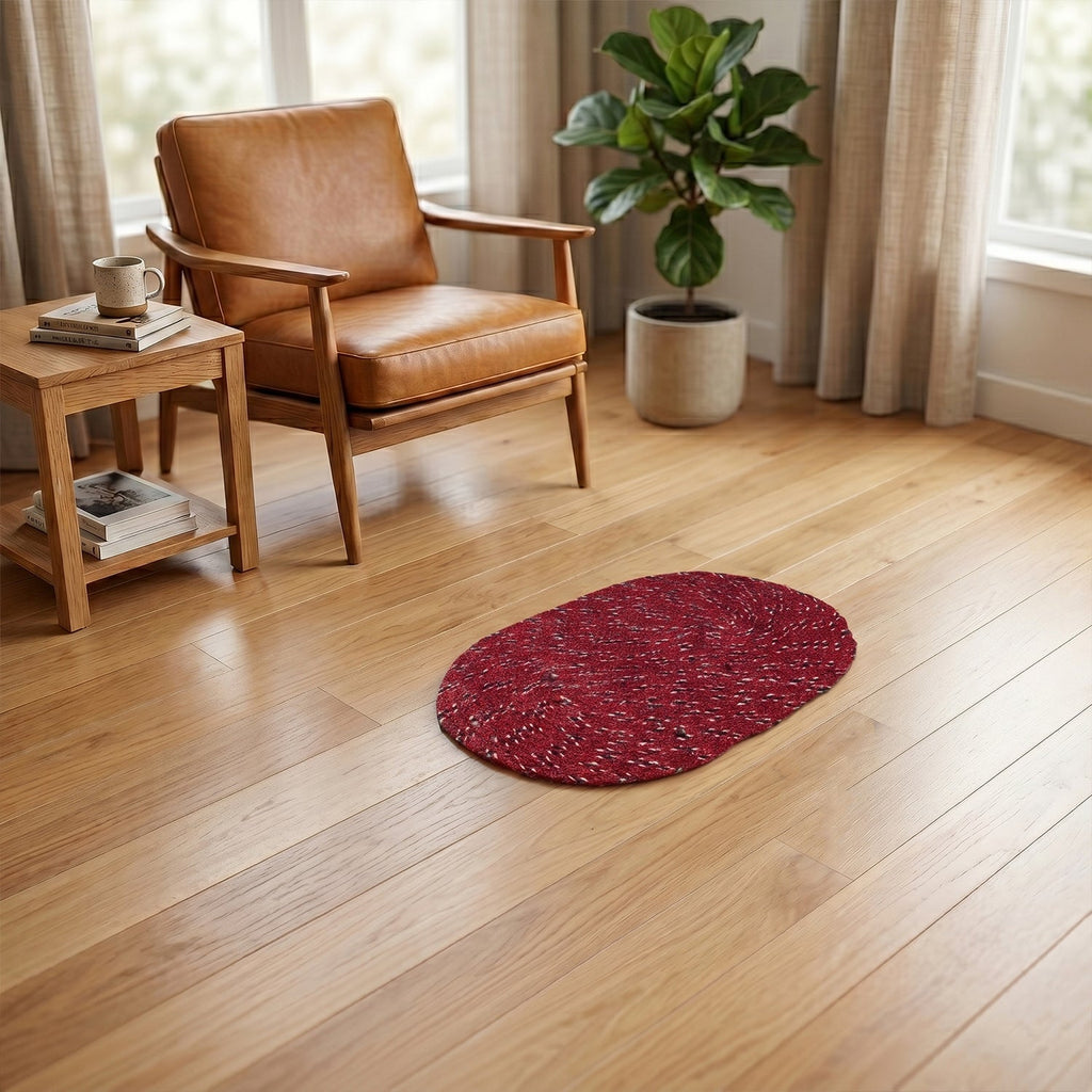 Red Oval Non-Slip Floor Mat Durable & Soft for Indoor Use - Detail View 7