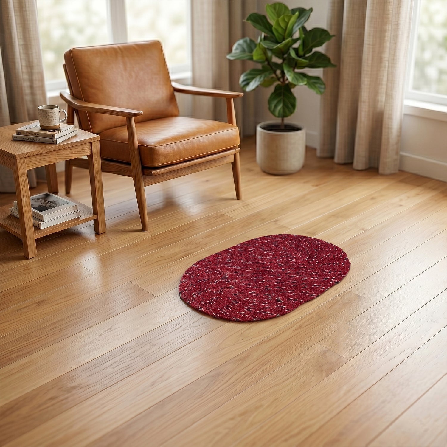 Red Oval Non-Slip Floor Mat Durable & Soft for Indoor Use - Detail View 7