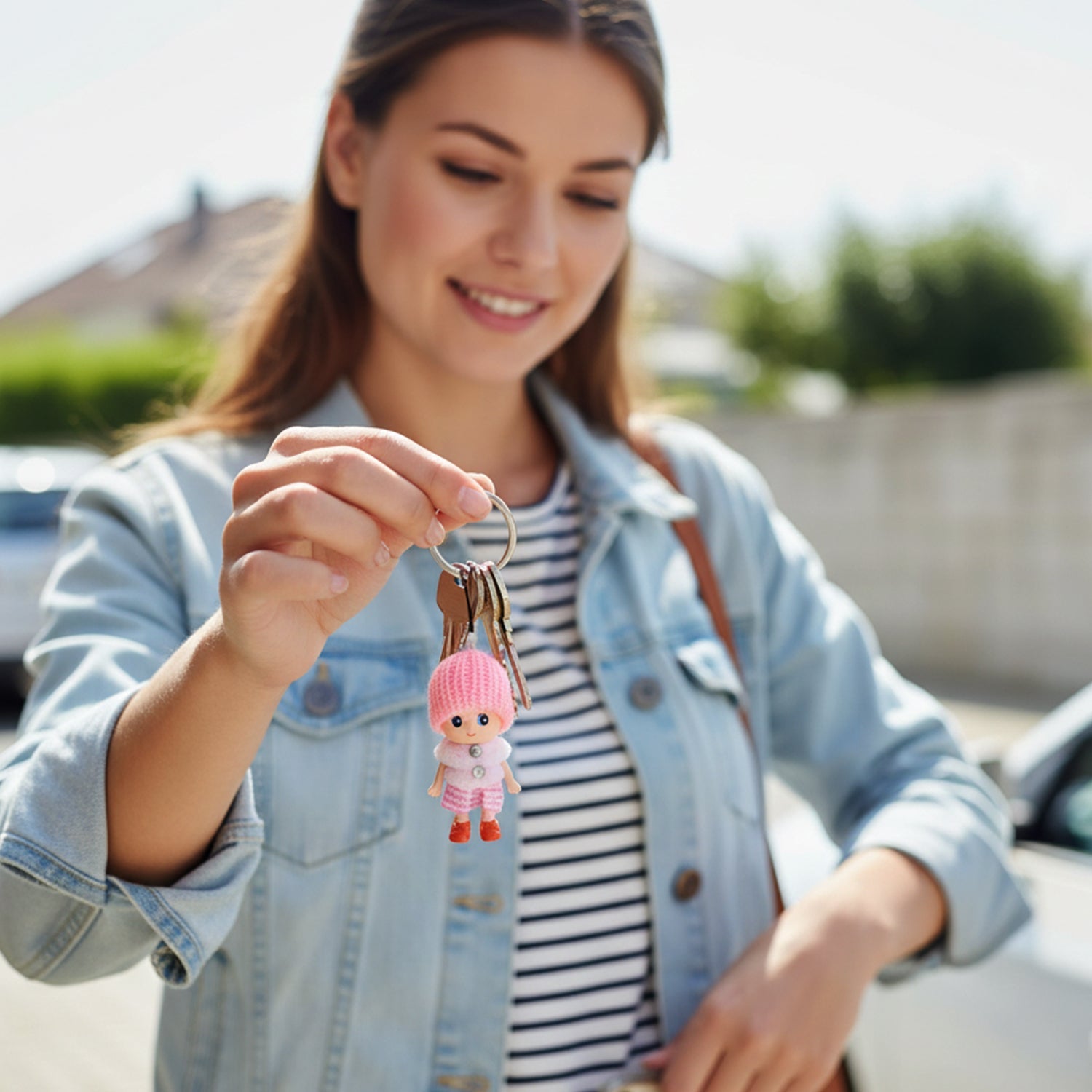 ALVENZA Mini Doll Keychain – Adorable Soft Knitted Cap & Vibrant Design