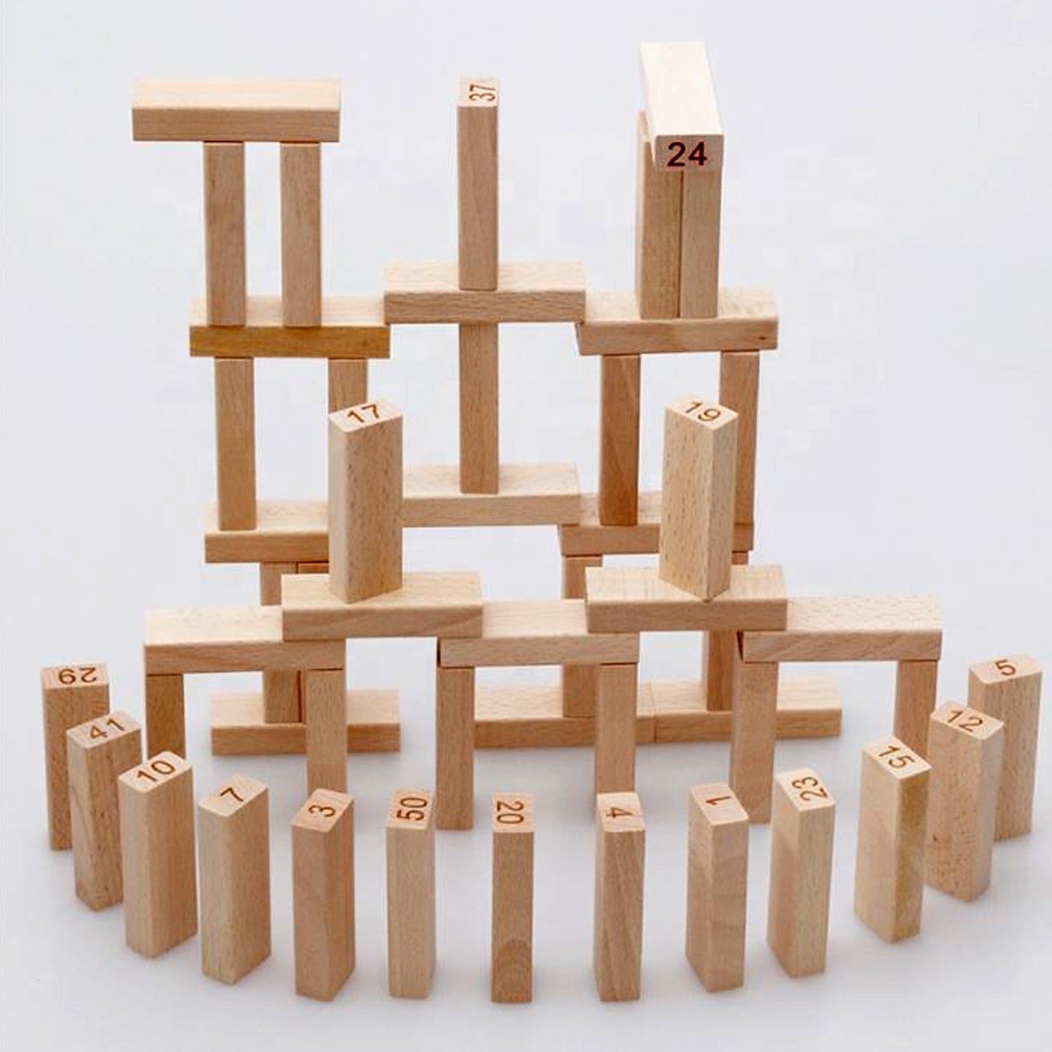 Wooden Tumbling Tower Game 48pc Family Stacking Blocks | Puzzle Vista - Back View