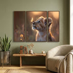 Lion Cub Wall Art Vibrant 3-Panel MDF Wall Decor