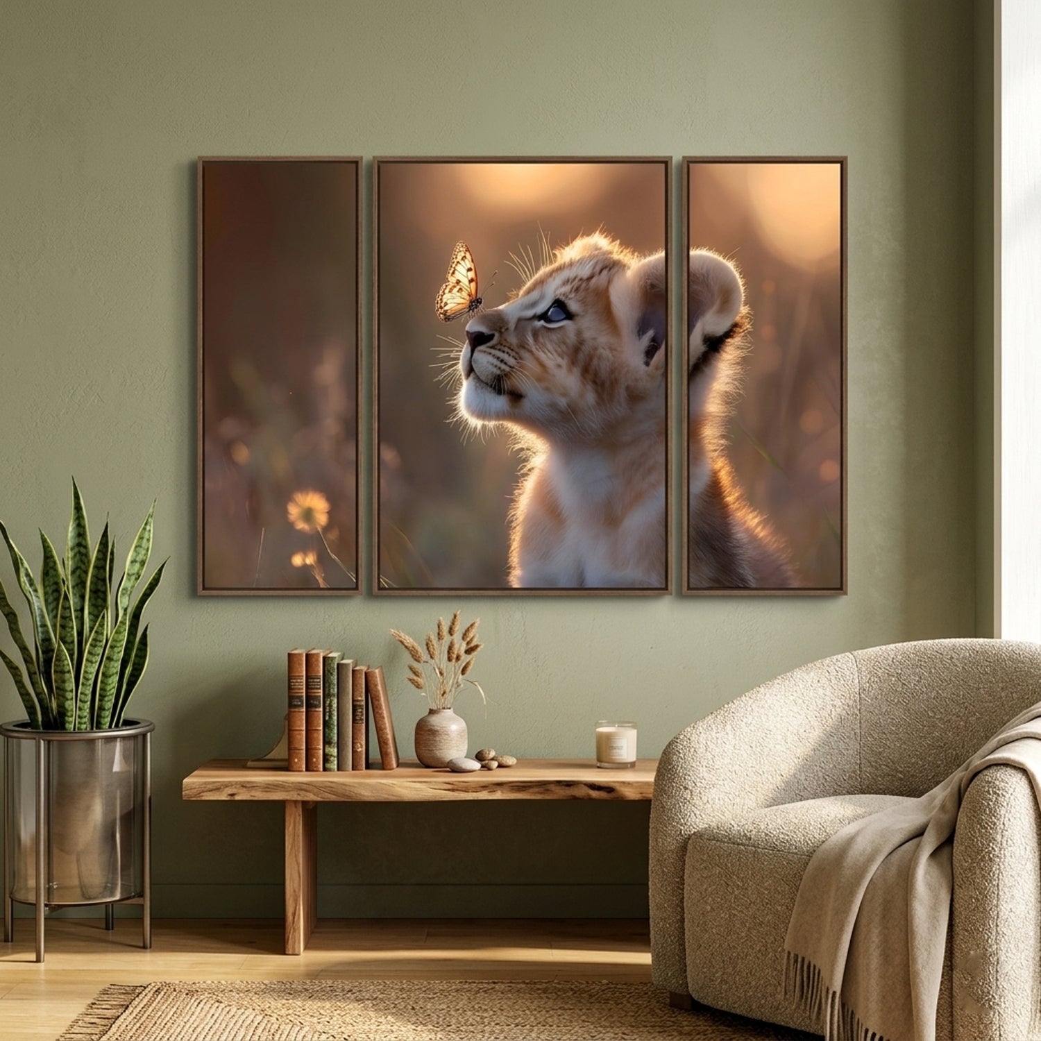 Lion Cub Wall Art Vibrant 3-Panel MDF Wall Decor