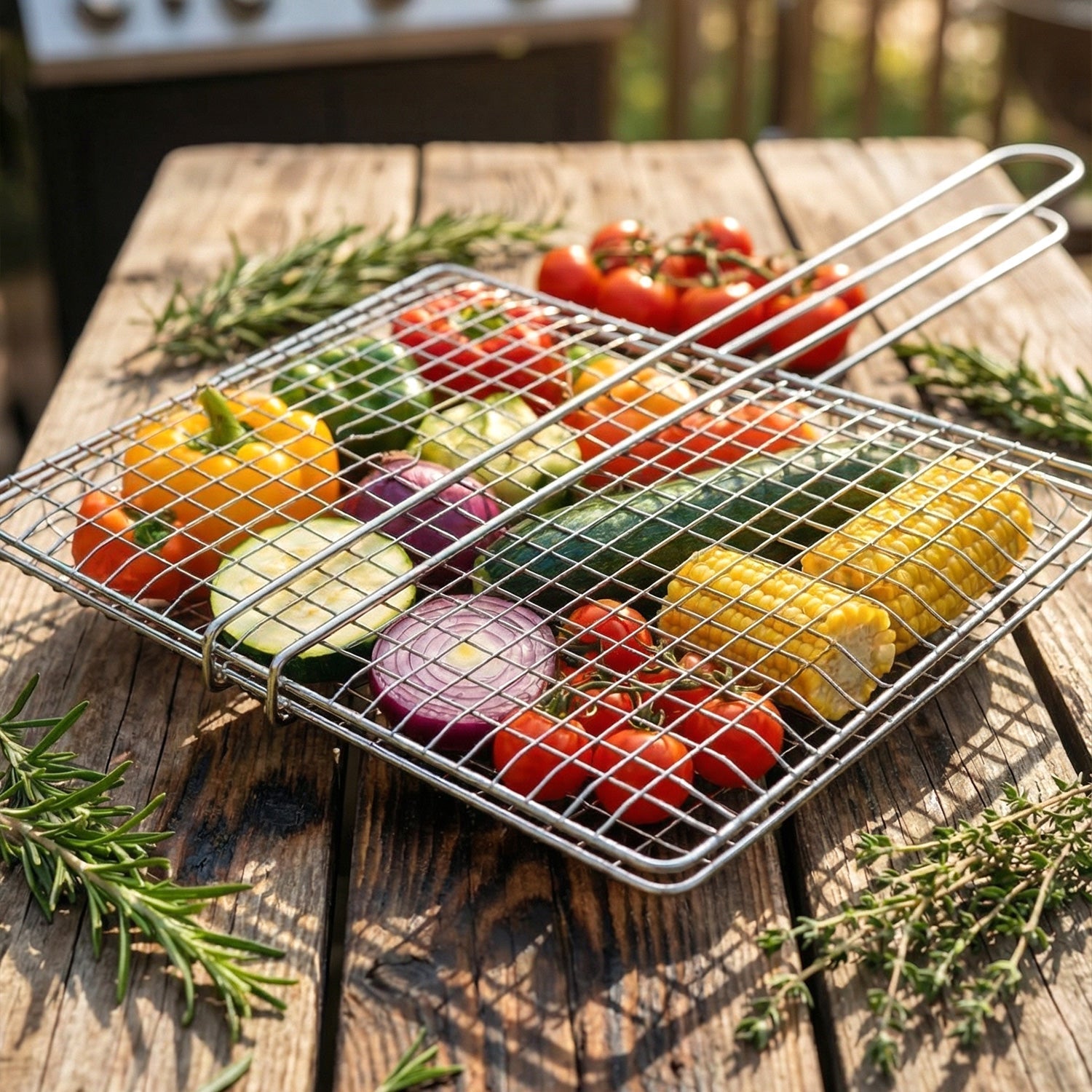Heavy-Duty Stainless Steel BBQ Grill Basket Long Handle & Durable Construction - Detail View 5