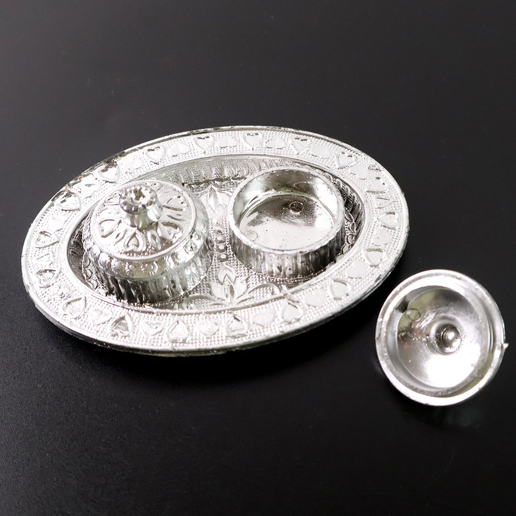 Oval Puja Thali with Kumkum Holders Traditional & Durable Design - Detail View 6