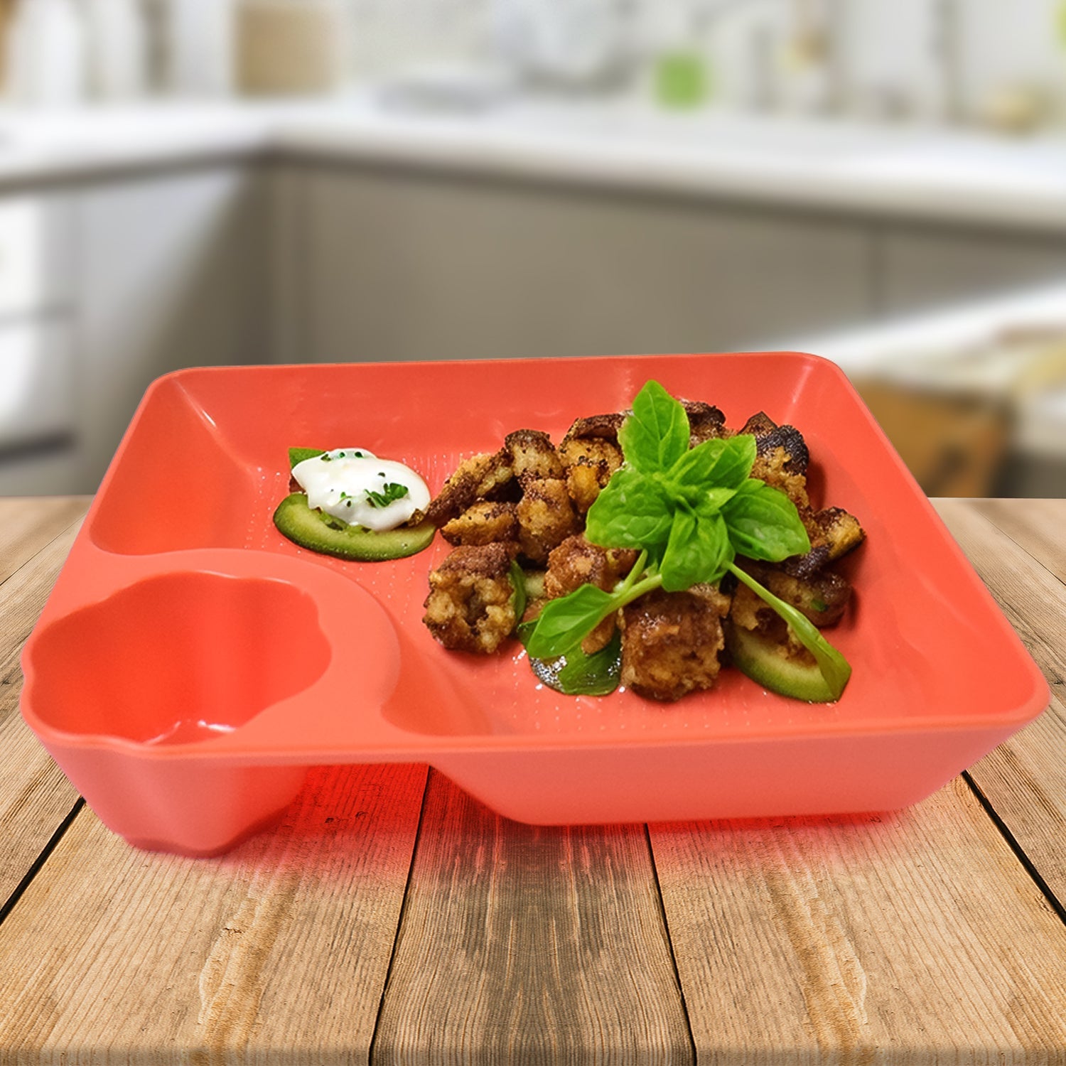 Plastic Plates with Dipping Saucer Perfect for Snacks & Party Serveware - Front View