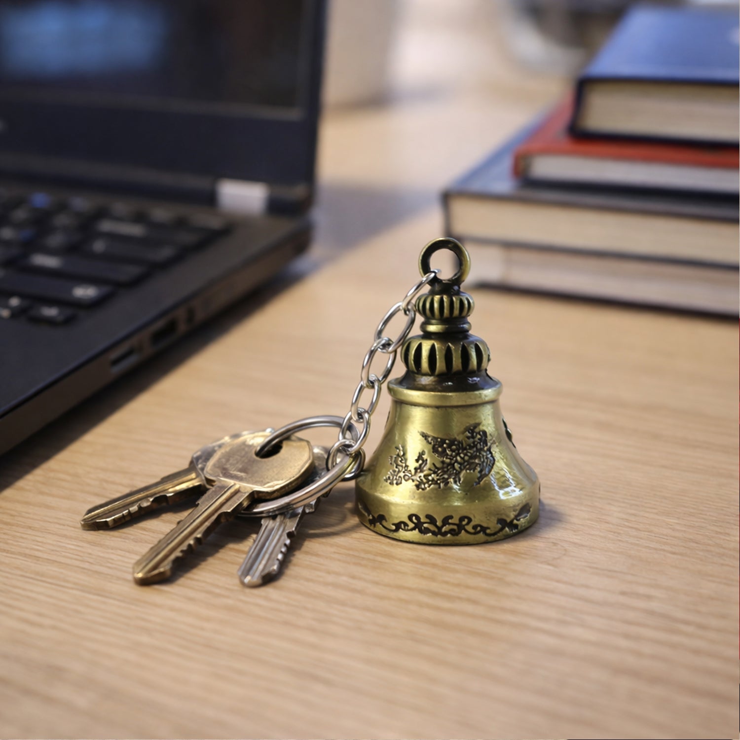 ALVENZA Temple Bell Keychain – Spiritual Metal Charm for Keys and Bags