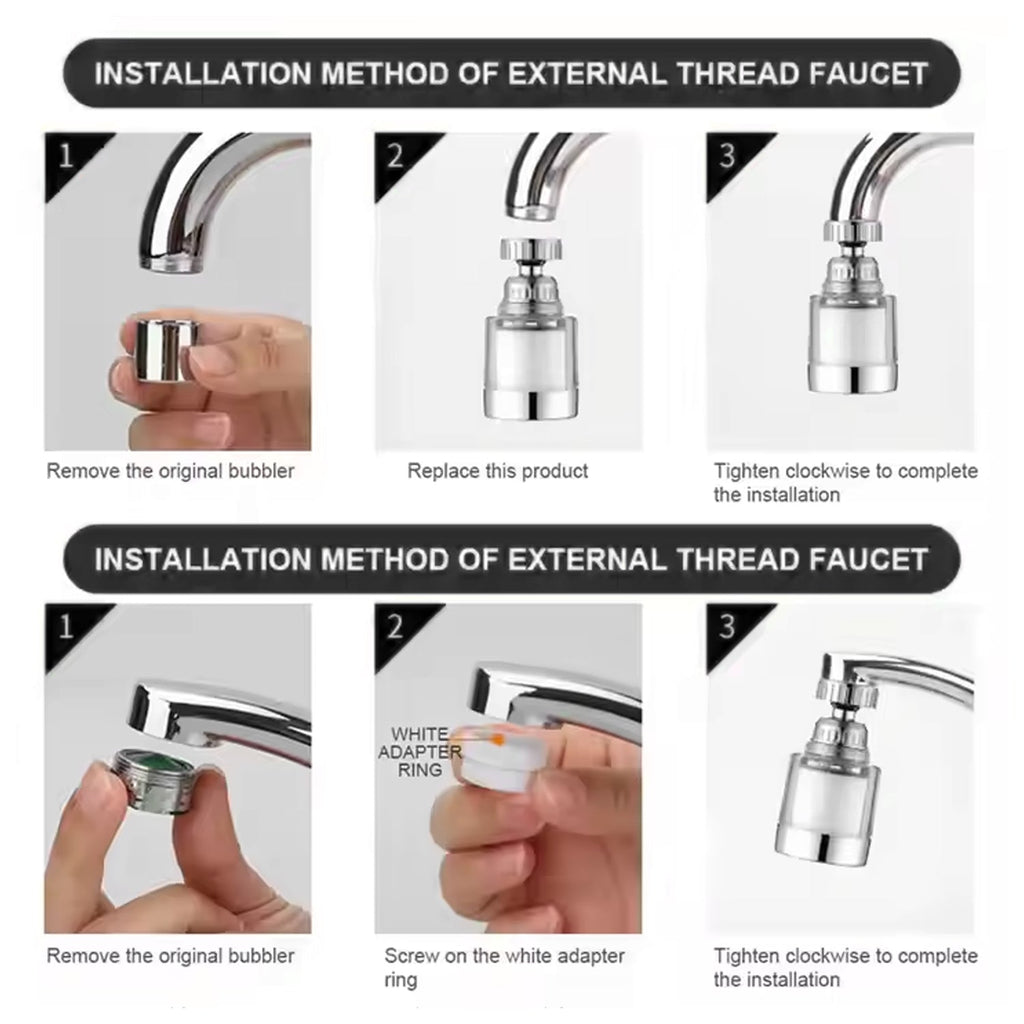 Swivel Faucet Aerator 360 Rotatable & Foldable | Mist & Relax - Back View