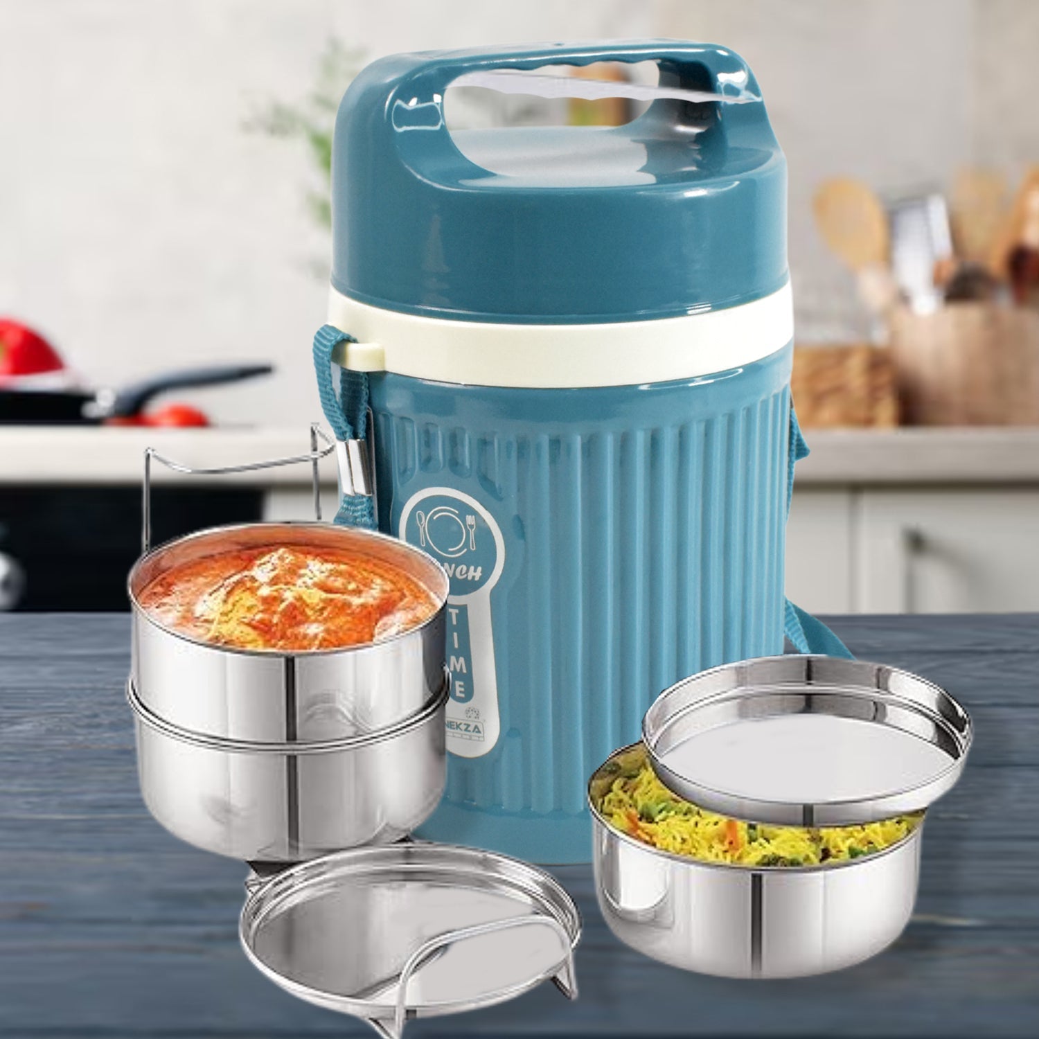 ALVENZA Insulated Stainless Steel Tiffin – 3 Compartment Leakproof | Nekza
