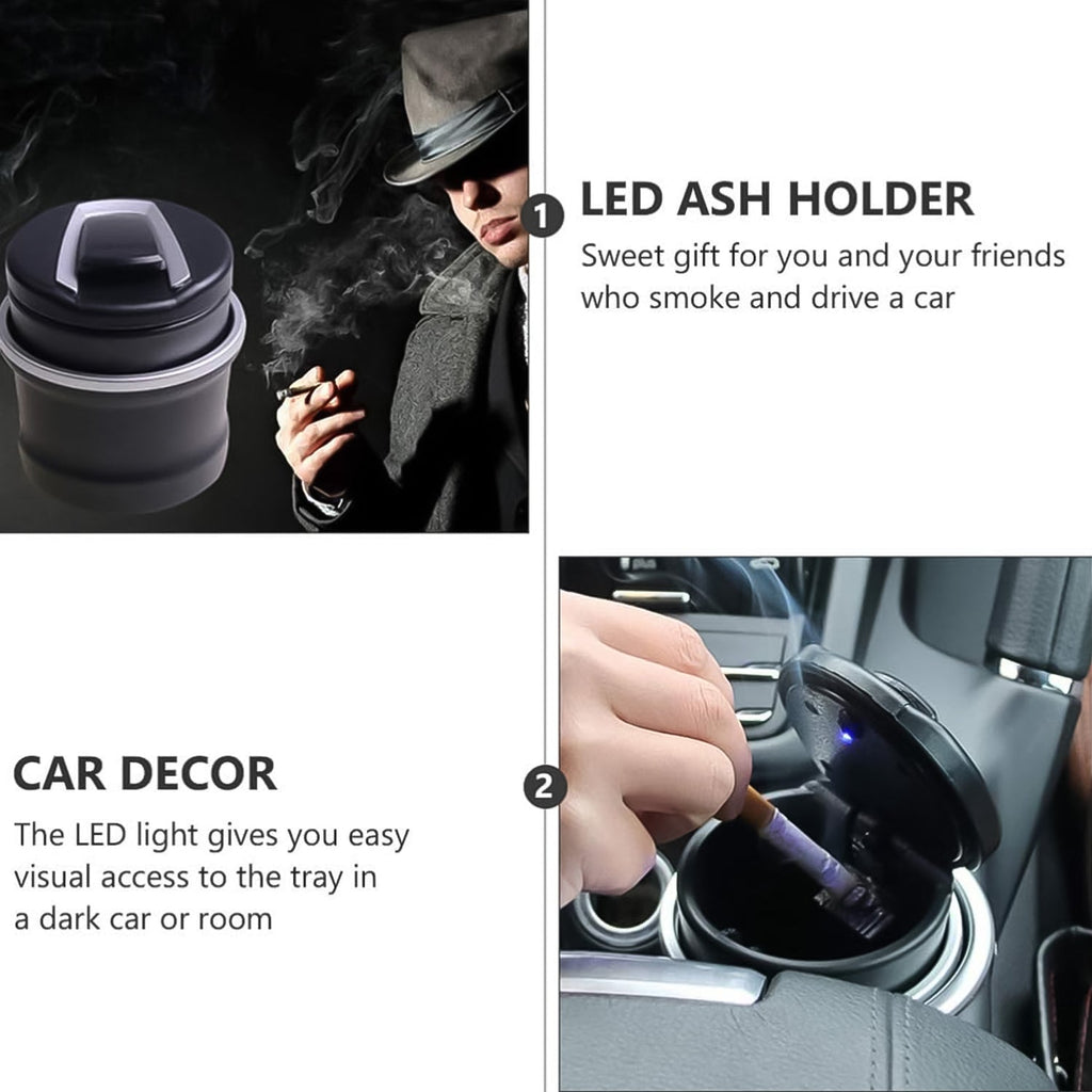 ALVENZA Car Ashtray with Lid & Blue LED Light – Portable Smokeless Design