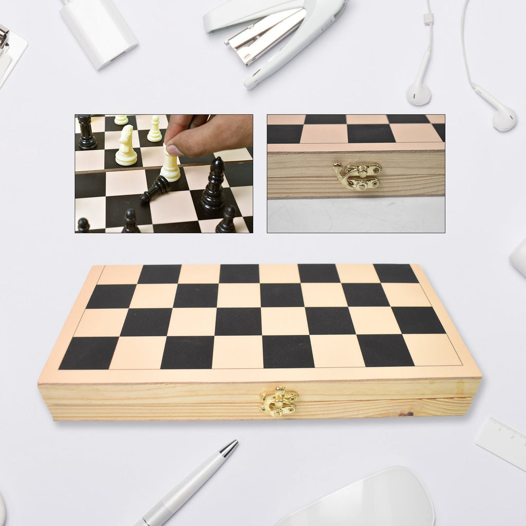 Folding Wooden Chess Set Portable 30x30cm Board | Boardoria - Back View