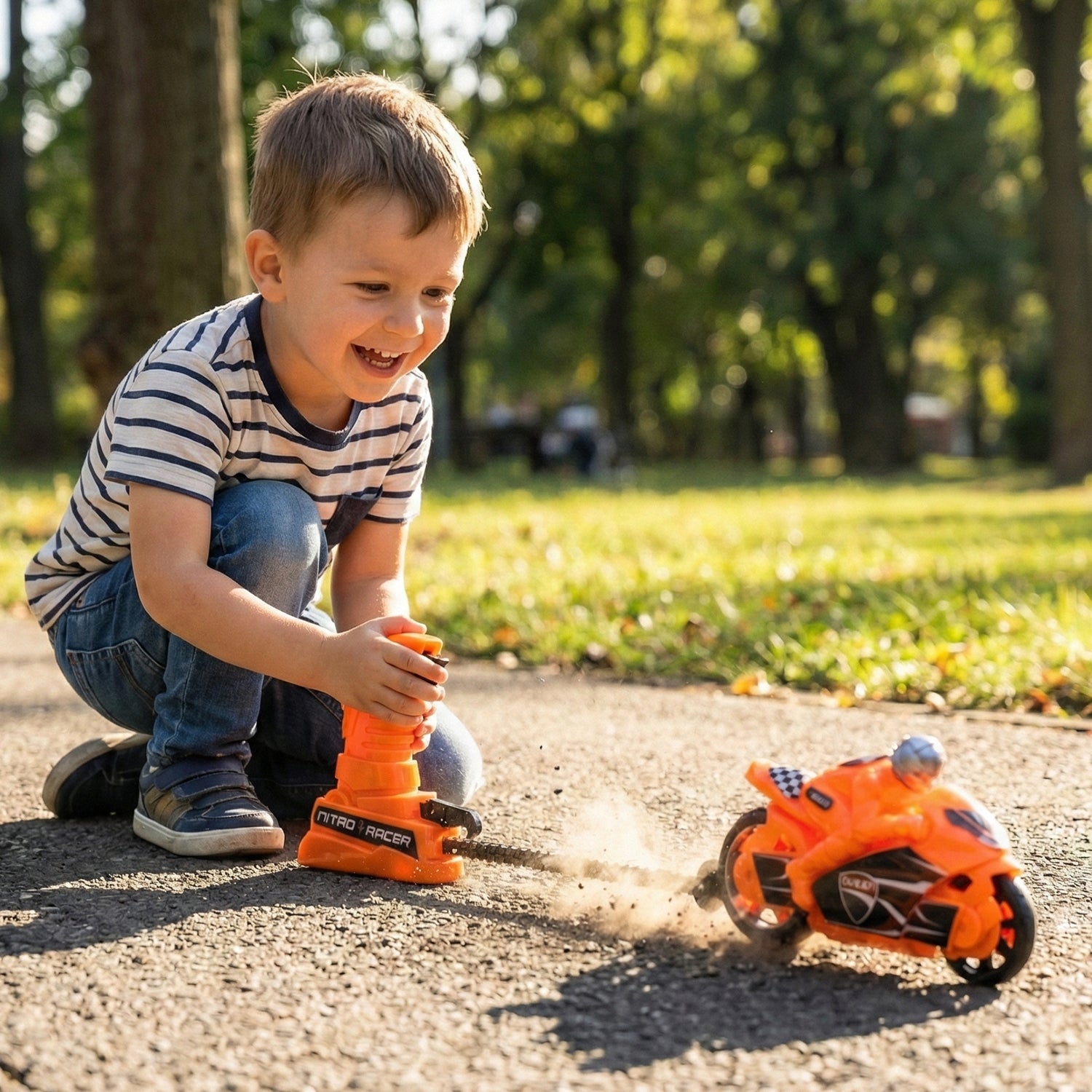 ALVENZA Launcher Racing Bike Toy for Kids – Manual Pull High-Speed Fun