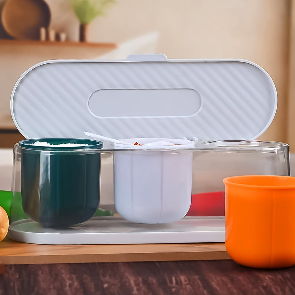 Spice Box 3-Grid Masala Storage with Spoons | Tidy Table - Detail View 7
