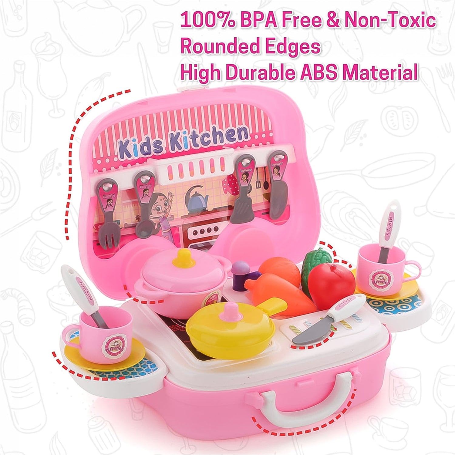 Kids Kitchen Play Set 23-Piece Portable Pretend Play | Aditi - Detail View 5