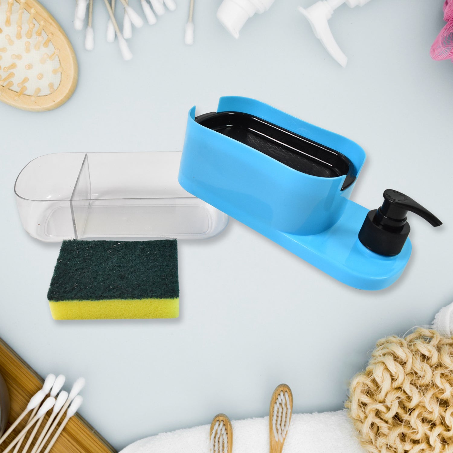 3-in-1 Soap Dispenser Kitchen & Bathroom Organizer | VelvetBubbles - Back View