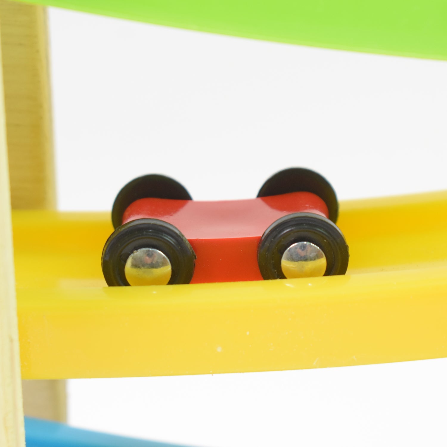 Wooden Race Track 4-Level Car Ramp Set for Toddlers | Action Legion - Back View