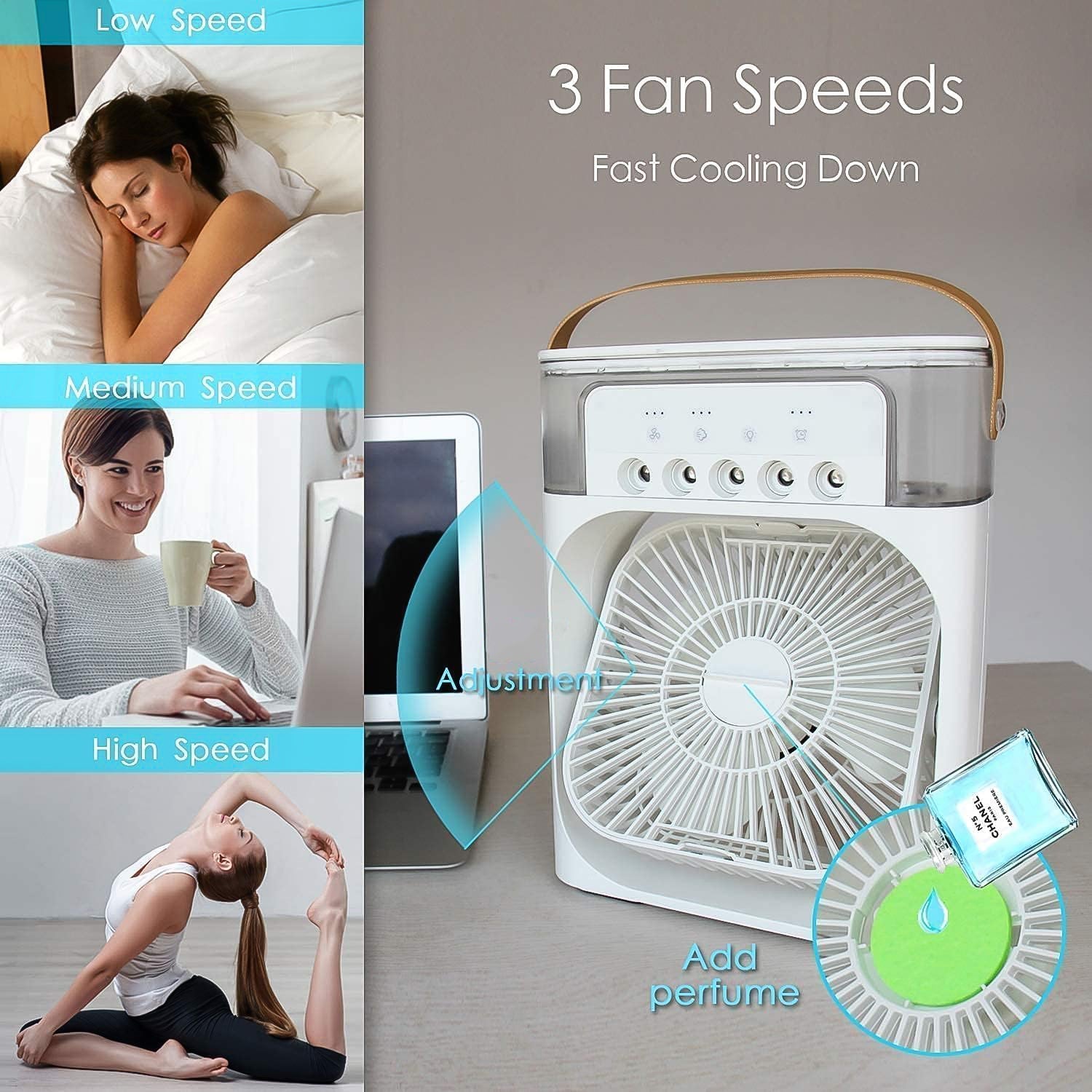 Portable Air Cooler Fan Personal Cooling with 7-Color Light - Back View