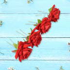 Red Rose Hair Clip 12 Pc Bridal Flower Pins for Women | Calm & Curl - Back View