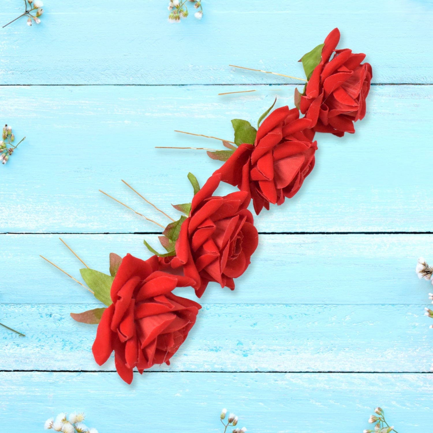 Red Rose Hair Clip 12 Pc Bridal Flower Pins for Women | Calm & Curl - Back View