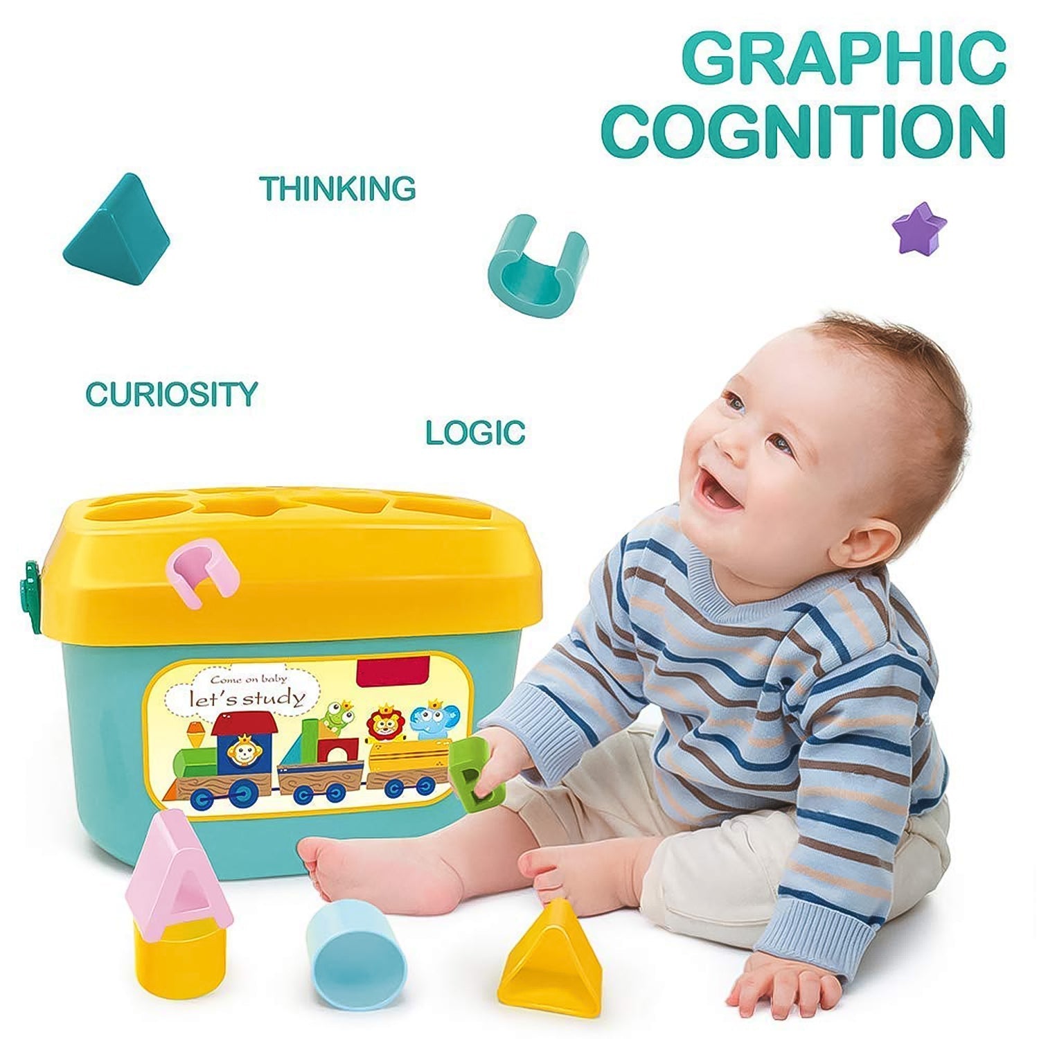 Baby Shape Sorter Toy Geometric Stacking Blocks | Little Learners - Front View
