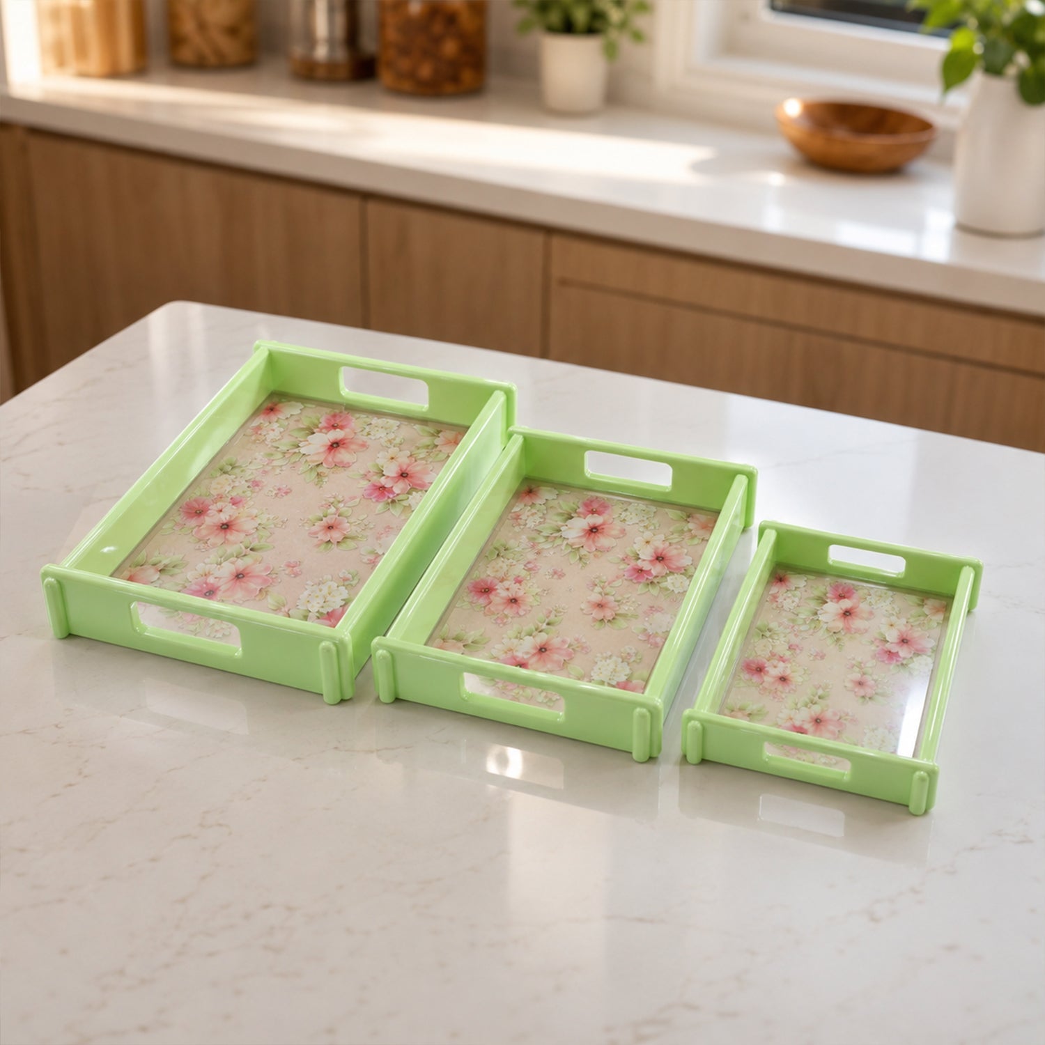 Serving Tray Set Elegant Floral Design with Side Handles - Detail View 7