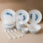 ALVENZA Plastic Dinner Set – Durable 36-Piece Blue Floral Design