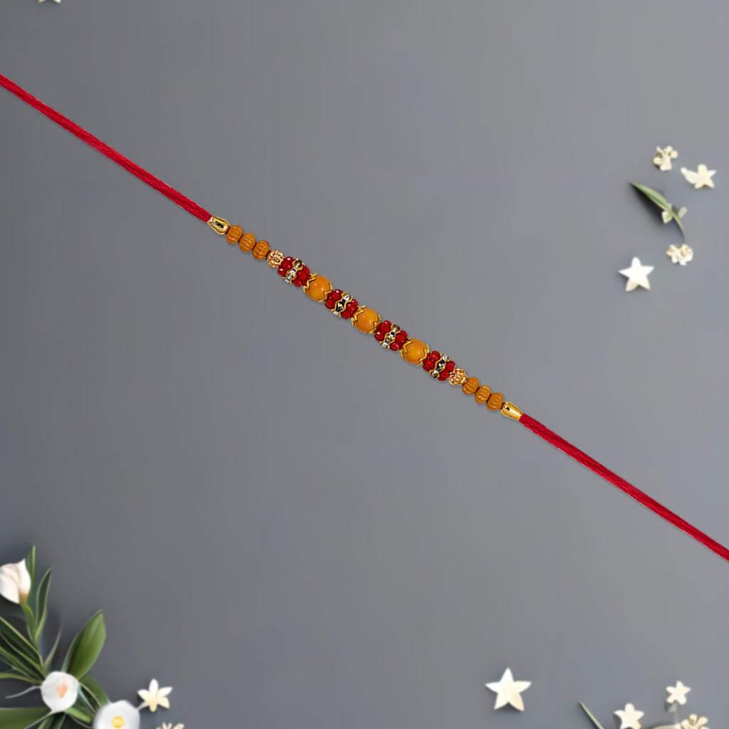 ALVENZA Multicolor Beaded Rakhi – Festive Stone Detail & Red Thread